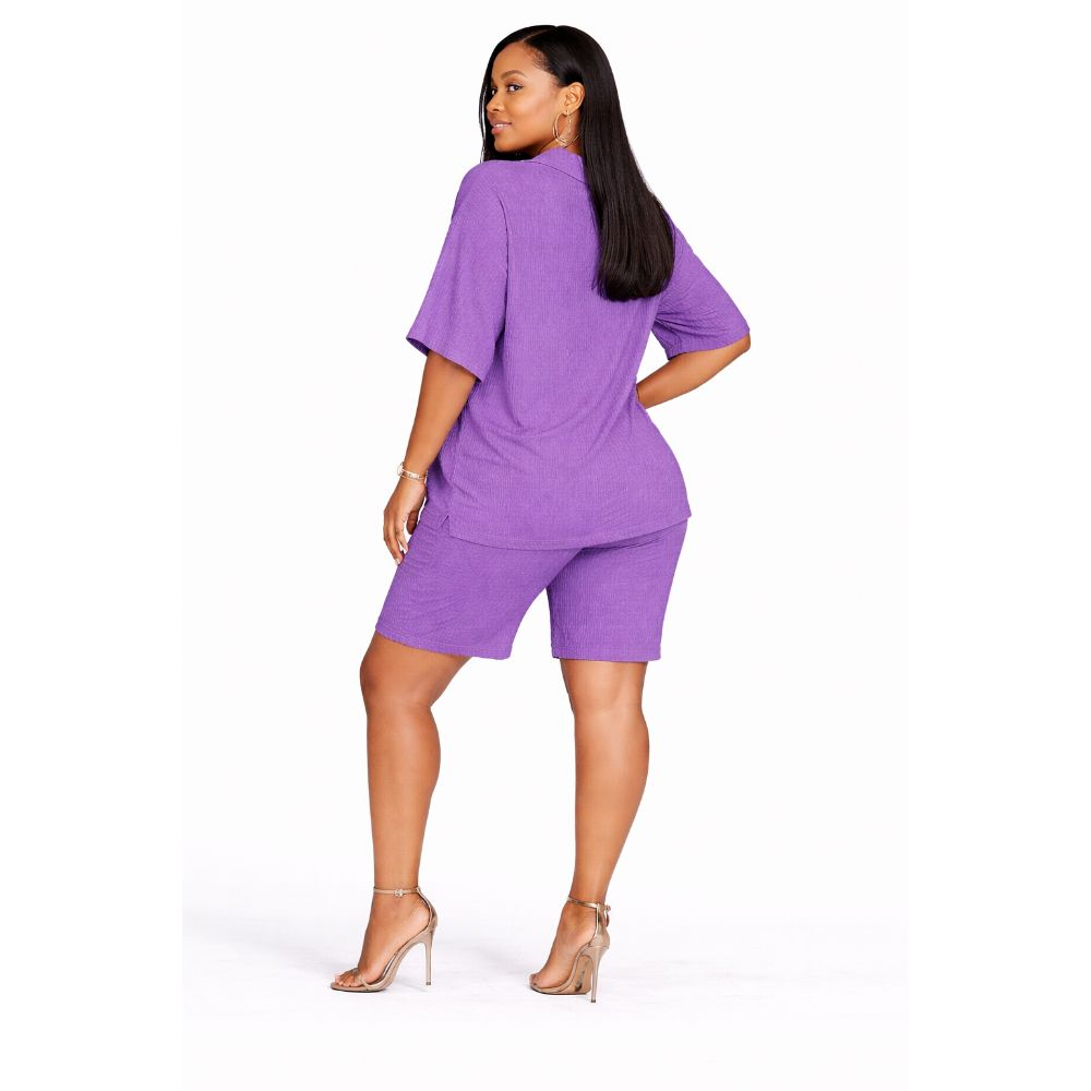 Womens Textured Short Sleeve Top and Shorts Set